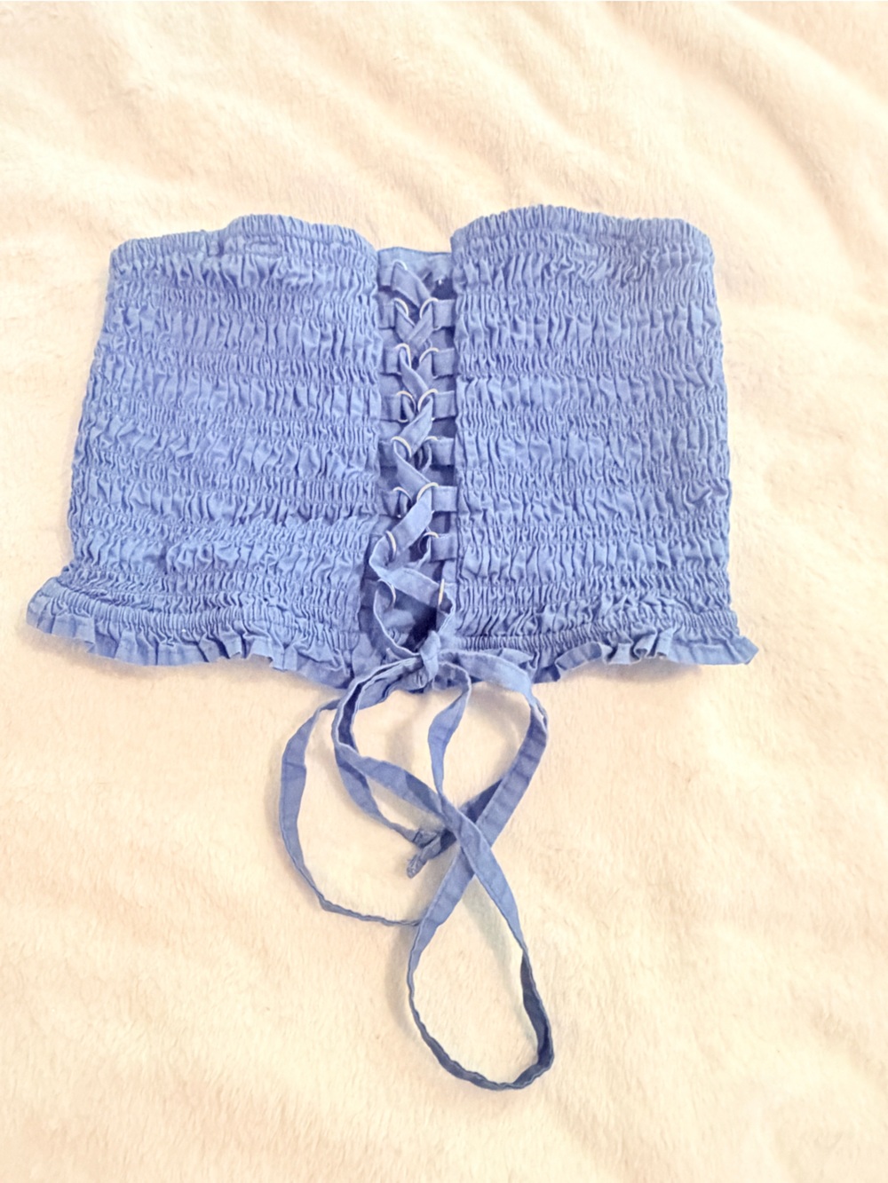 American Eagle Strapless Smocked Lace-Up Crop Top
